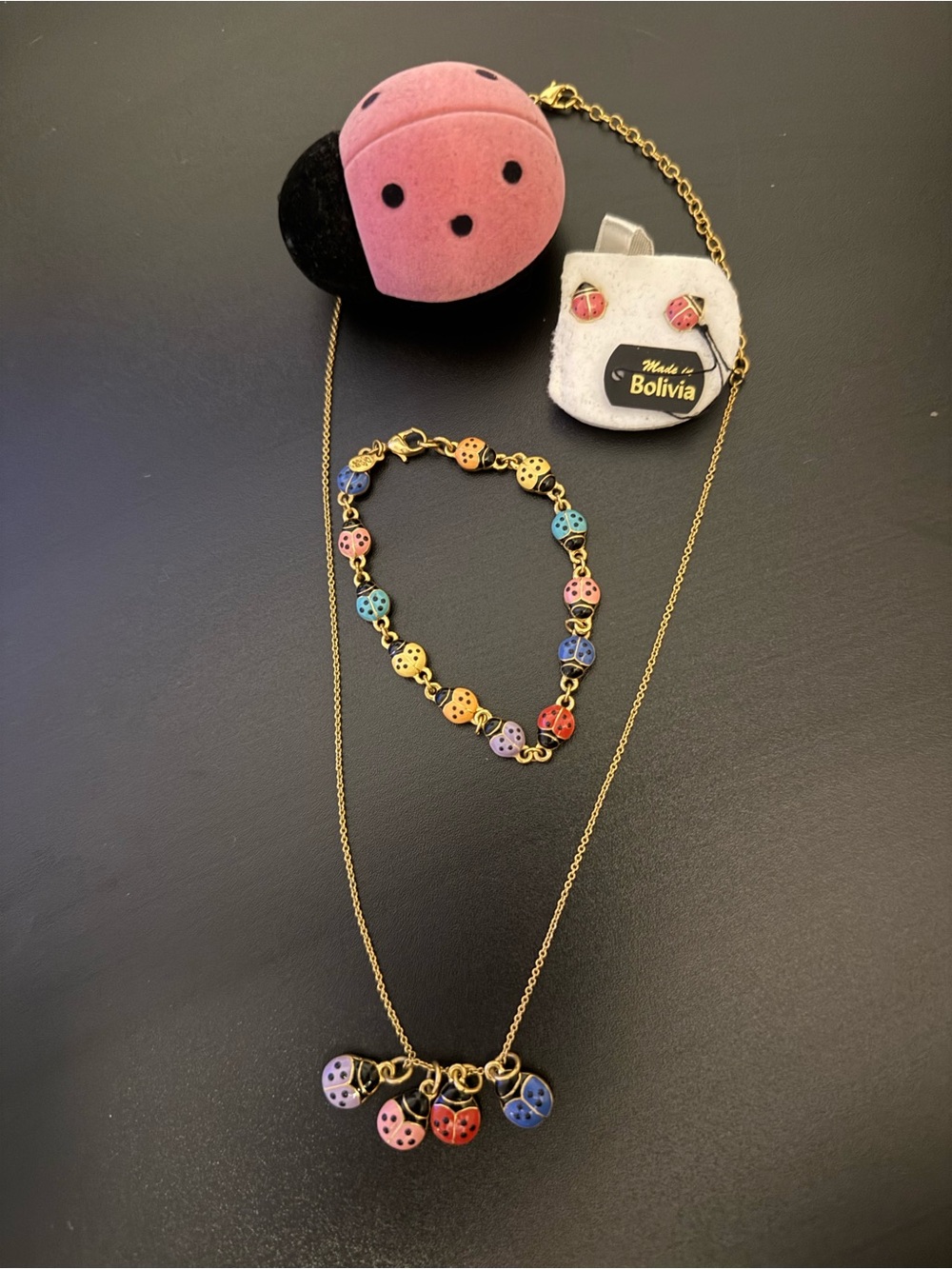 Joan Rivers Ladybug Charm Necklace, Bracelet, and Earrings Set